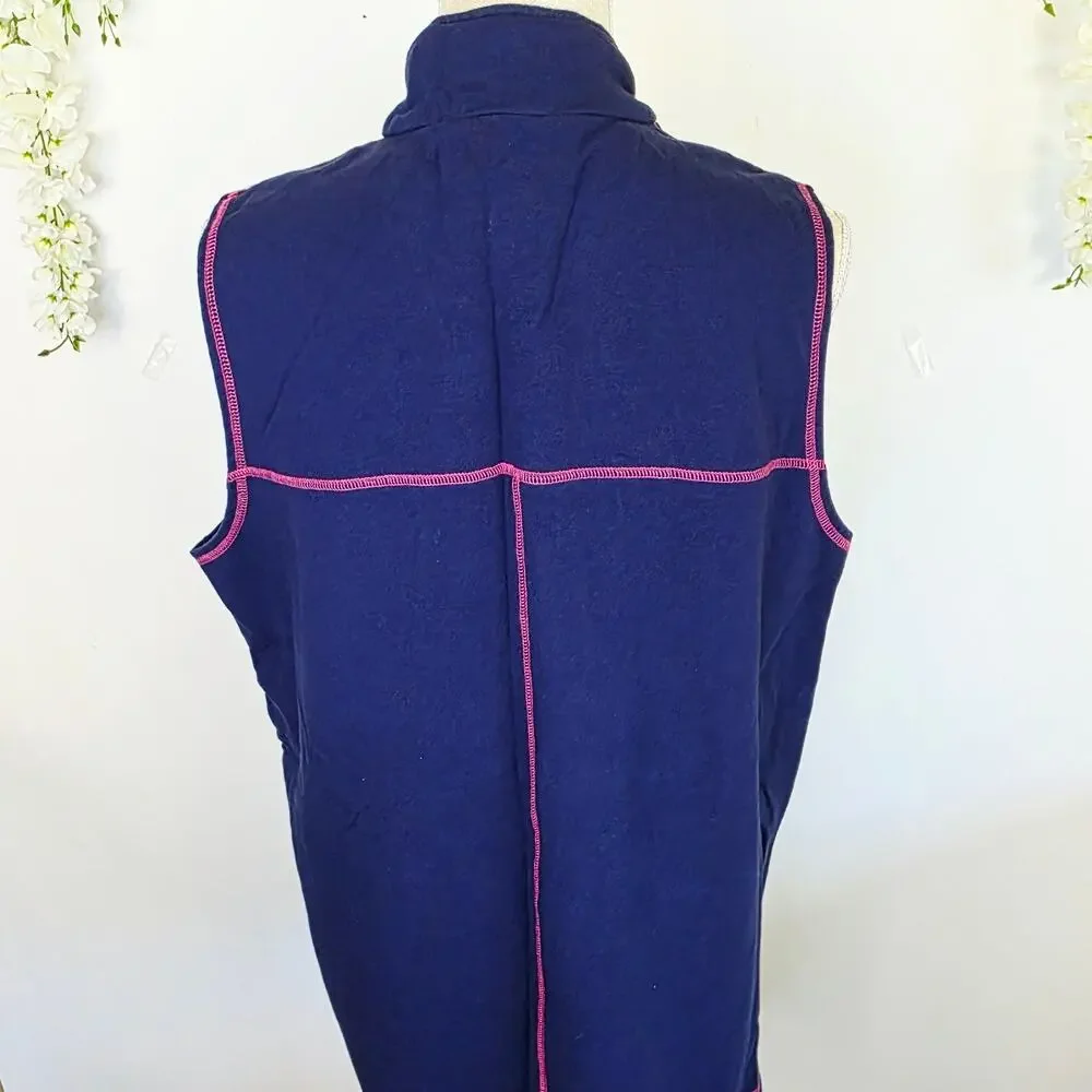 The Quacker Factory Lounge Outfit Set Large Navy Pink Whale Zip Vest Coastal